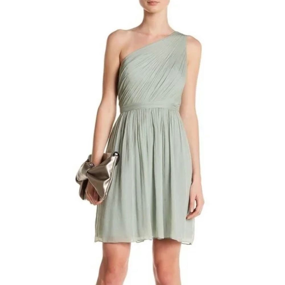 J Crew Sage Green One Shoulder Silk Chiffon Dress